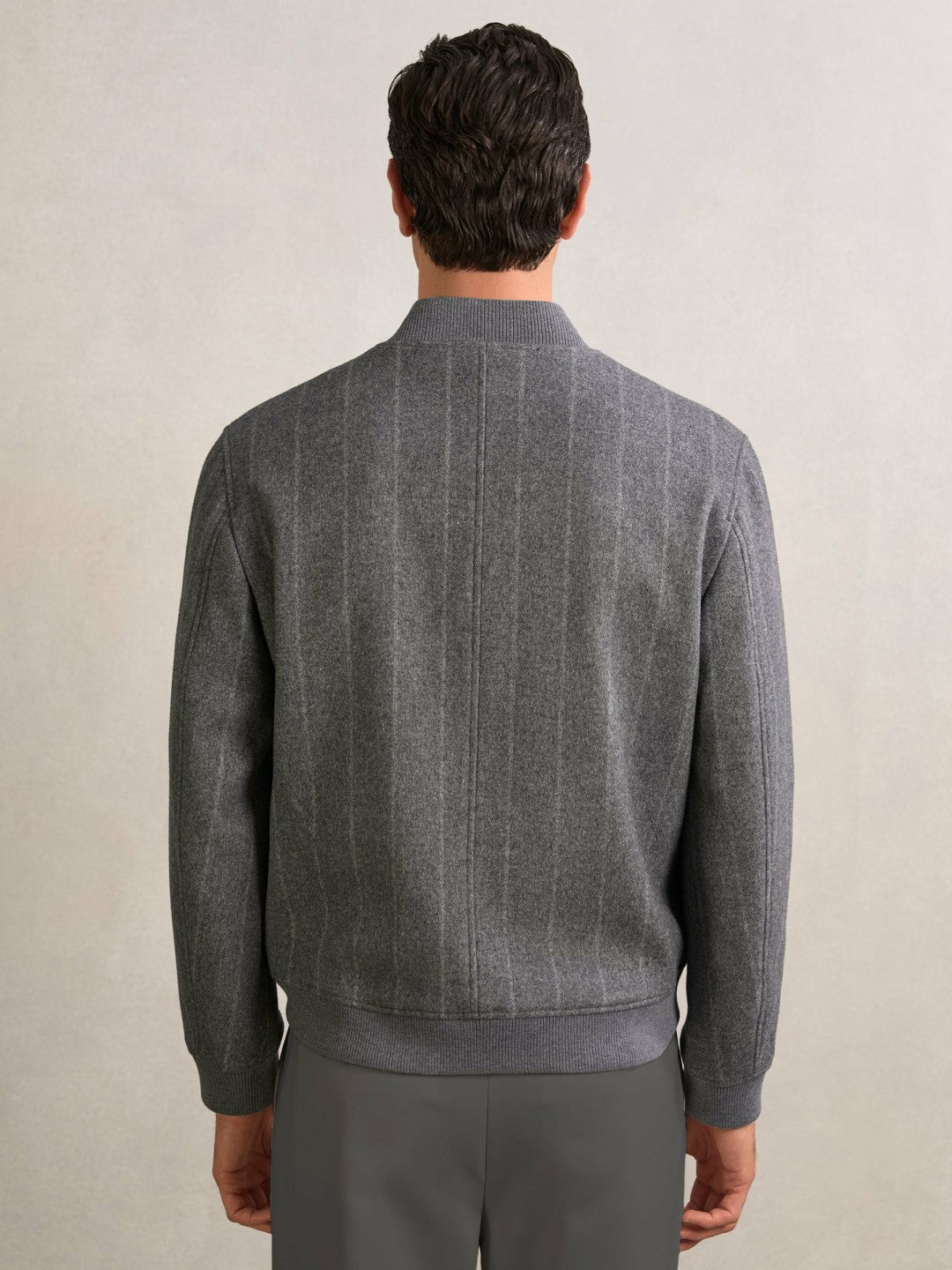 Wool-Blend Chalk-Stripe Bomber Jacket Grey | Mens