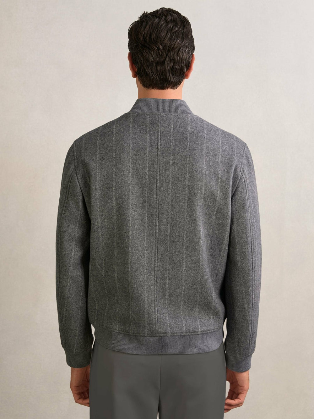 Wool-Blend Chalk-Stripe Bomber Jacket Grey | Mens
