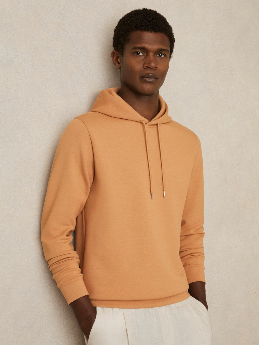 Interlock Jersey Drawstring Hoodie Light Camel Brown | Mens