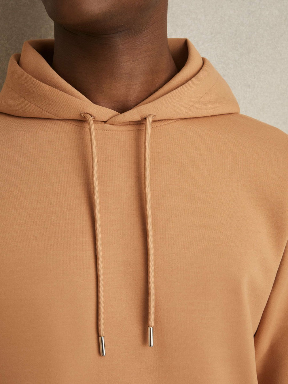 Interlock Jersey Drawstring Hoodie Light Camel Brown | Mens
