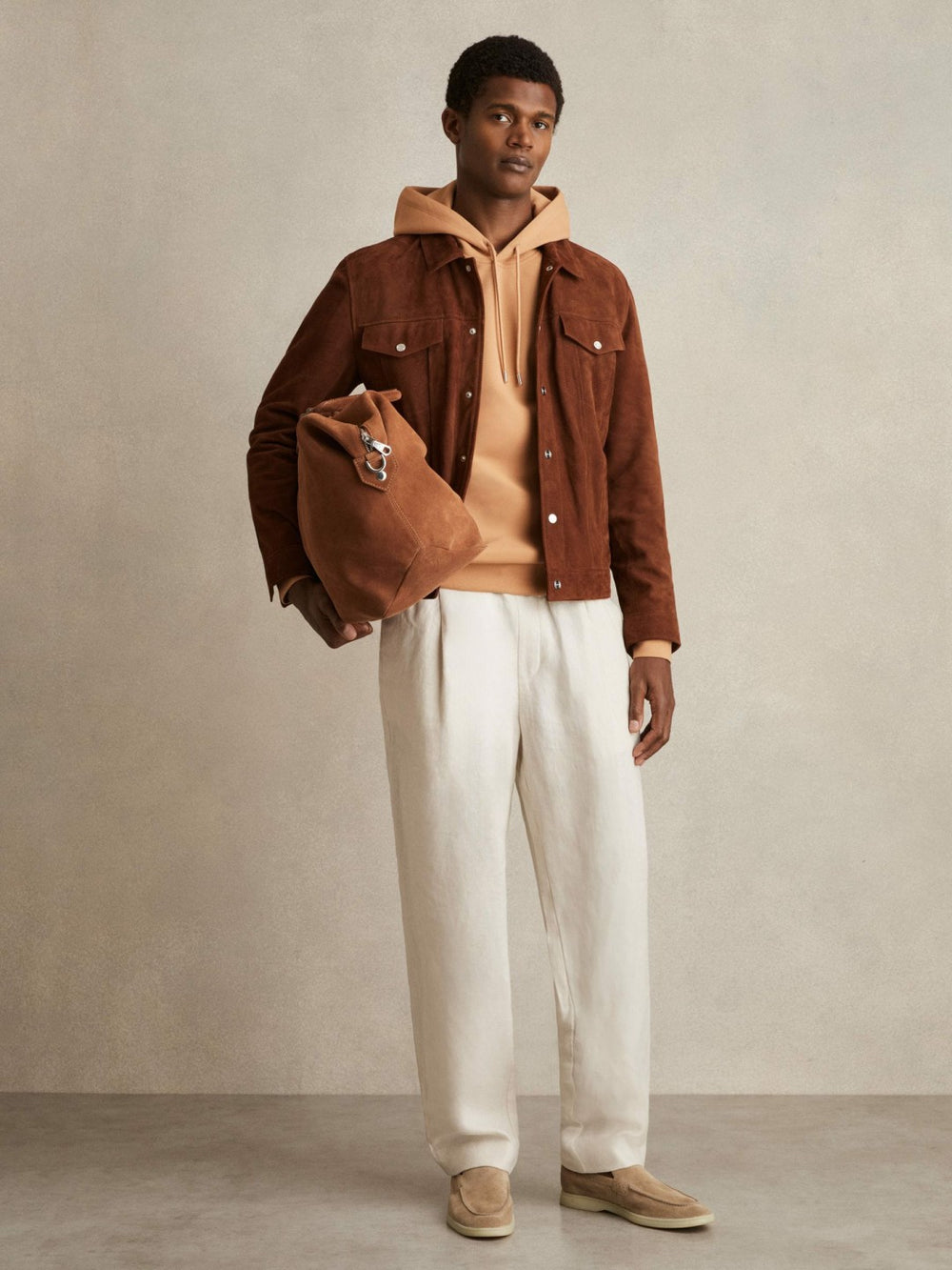 Interlock Jersey Drawstring Hoodie Light Camel Brown | Mens