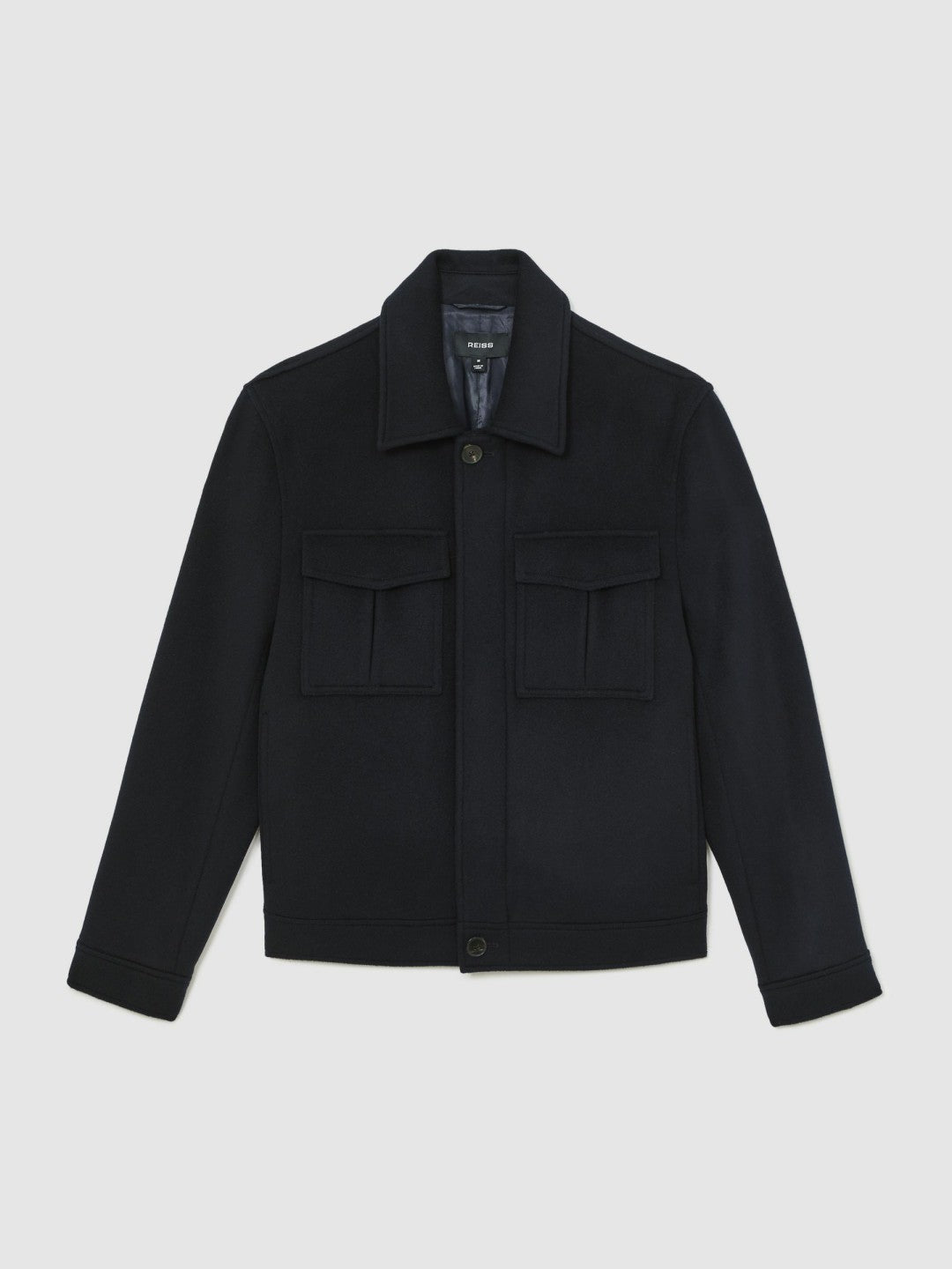 Wool Blend Twin Pocket Zipped Jacket Navy | Mens