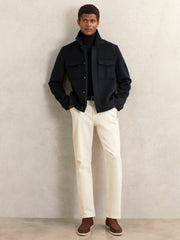 Wool Blend Twin Pocket Zipped Jacket Navy | Mens