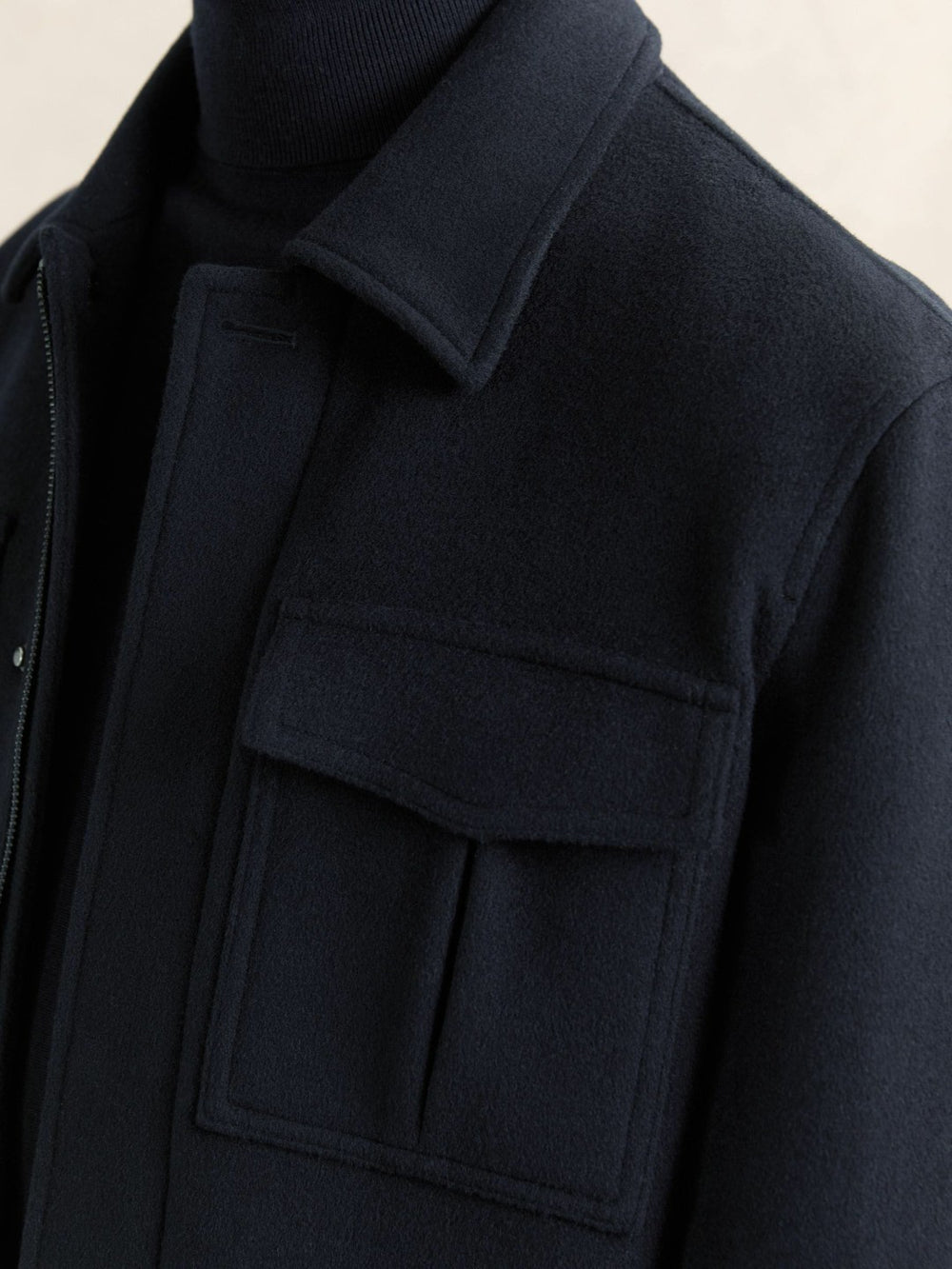 Wool Blend Twin Pocket Zipped Jacket Navy | Mens