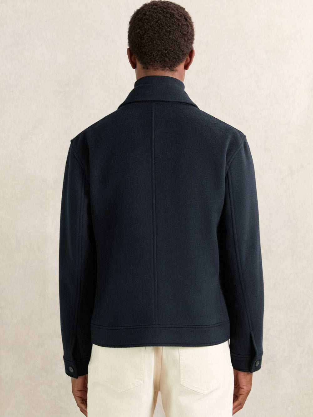 Wool Blend Twin Pocket Zipped Jacket Navy | Mens