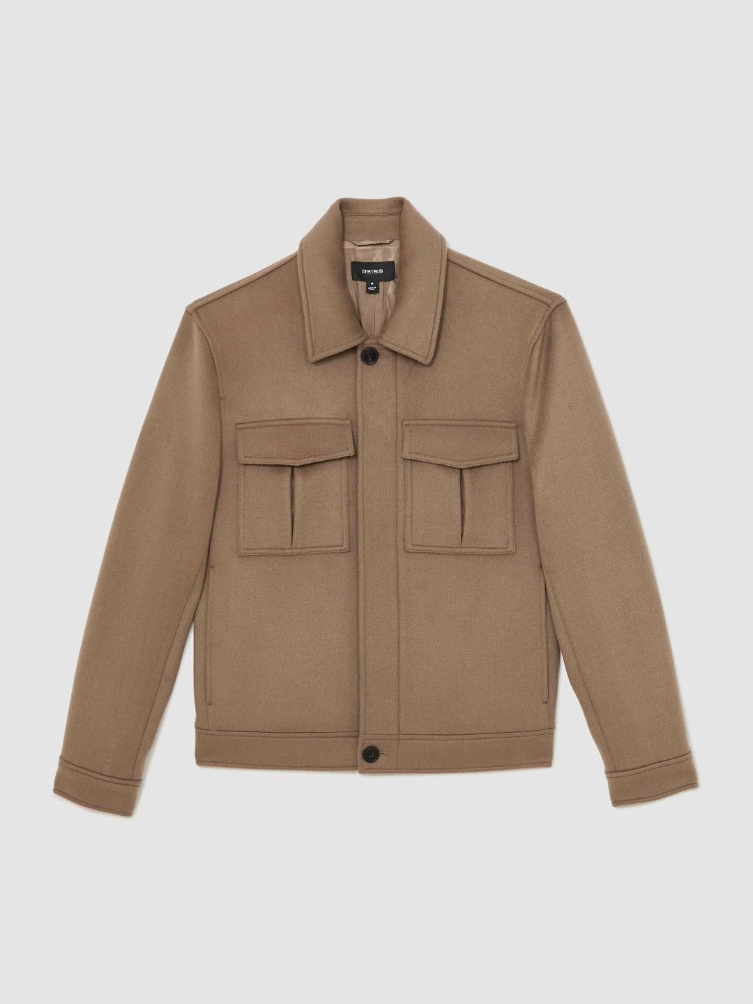 Wool Blend Twin Pocket Zipped Jacket Dark Brown | Mens
