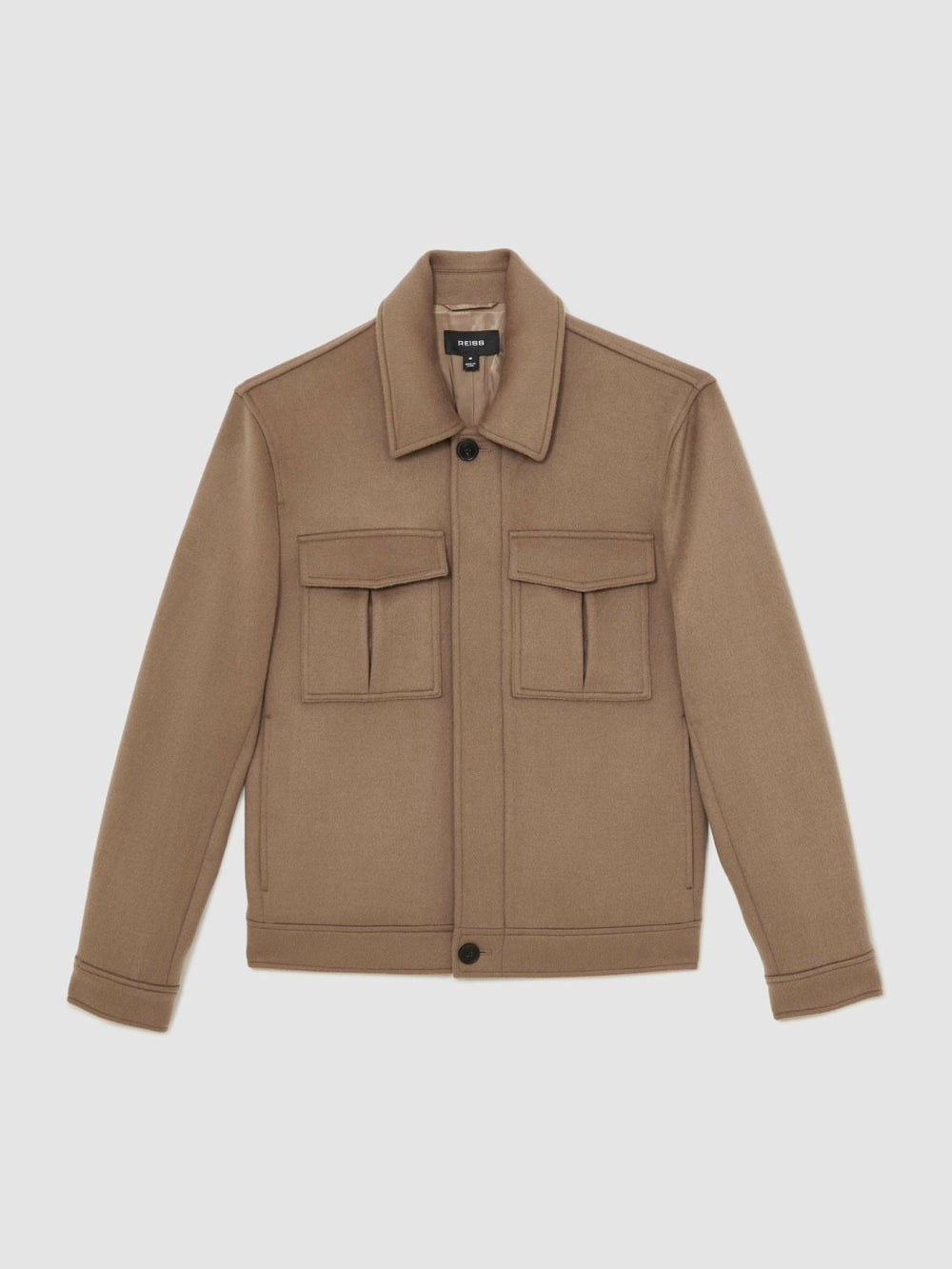 Wool Blend Twin Pocket Zipped Jacket Dark Brown | Mens