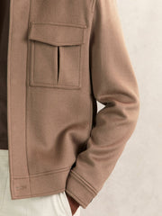 Wool Blend Twin Pocket Zipped Jacket Dark Brown | Mens
