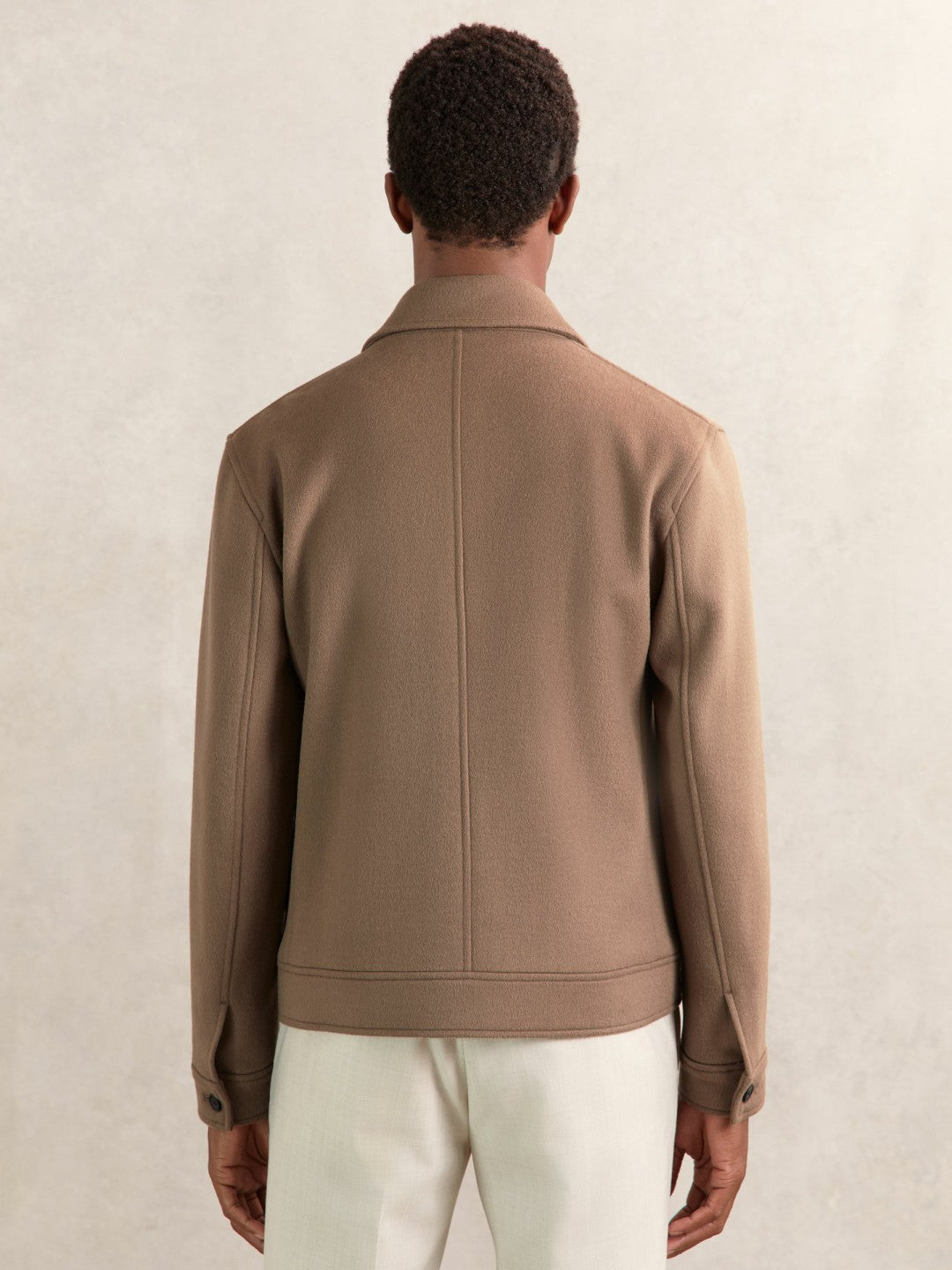 Wool Blend Twin Pocket Zipped Jacket Dark Brown | Mens