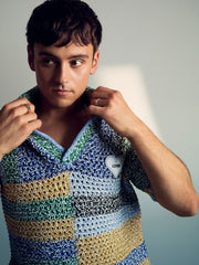 | Tom Daley Crochet Polo Shirt Yellow/Green/Blue Multi | Mens