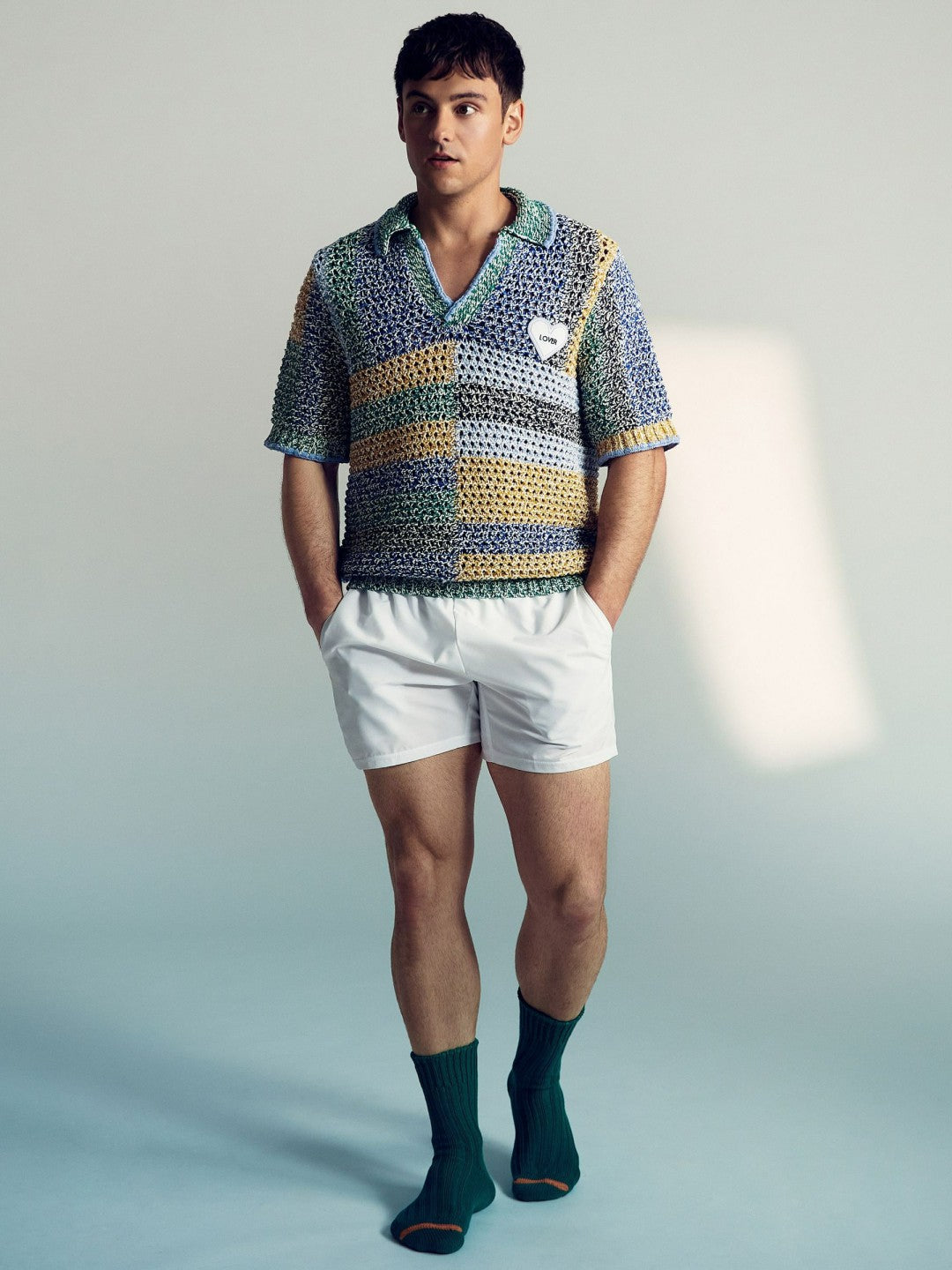 | Tom Daley Crochet Polo Shirt Yellow/Green/Blue Multi | Mens