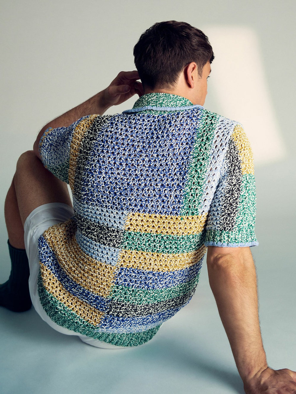 | Tom Daley Crochet Polo Shirt Yellow/Green/Blue Multi | Mens