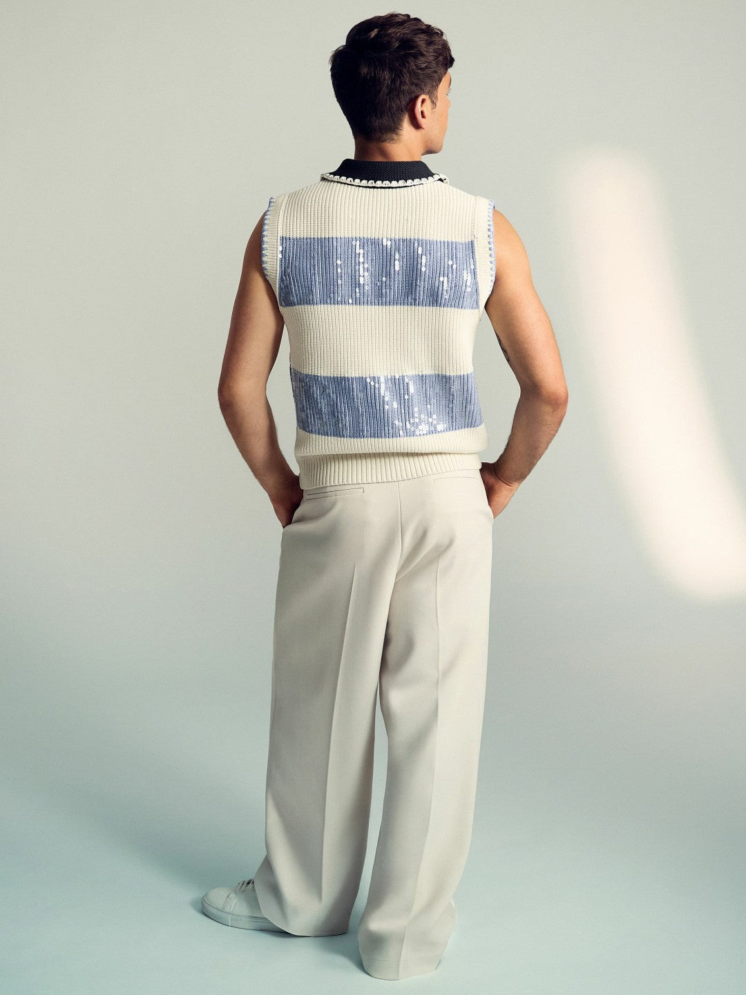 | Tom Daley Stripe Polo Vest Soft Blue | Mens