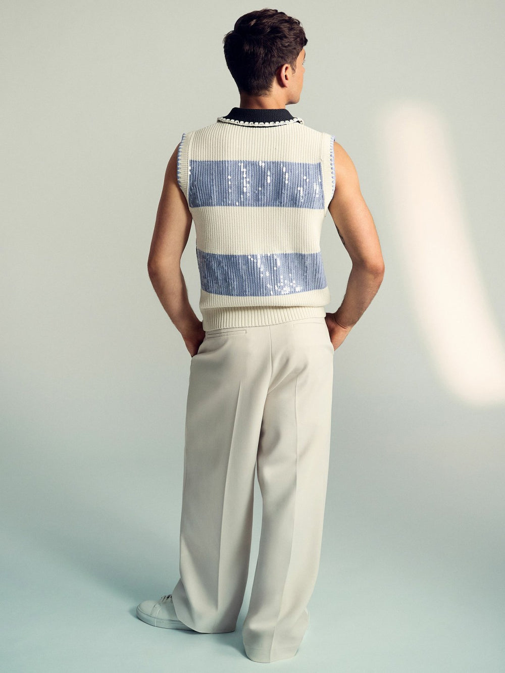 | Tom Daley Stripe Polo Vest Soft Blue | Mens