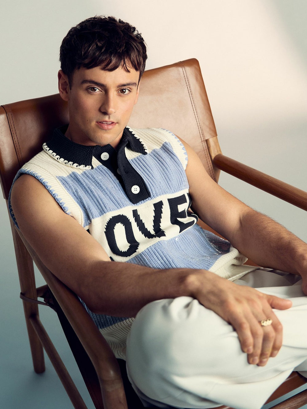 | Tom Daley Stripe Polo Vest Soft Blue | Mens