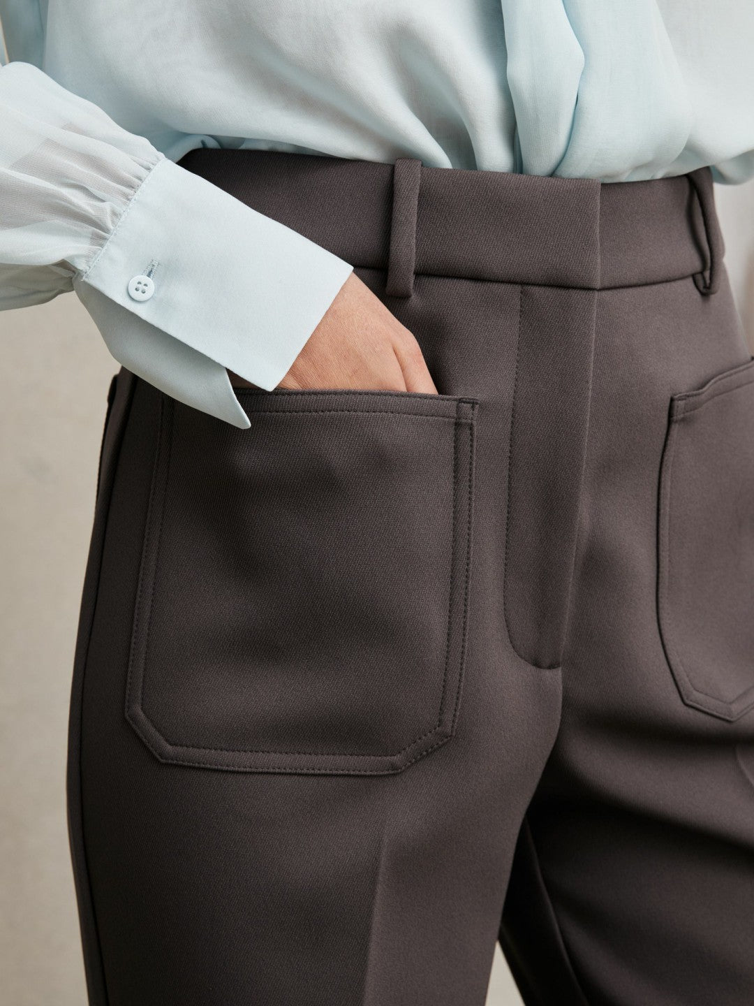 Twill Patch-Pocket Flared Trousers Mauve Neutral | Womens