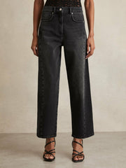 Petite Barrel-Leg Seam Jeans Washed Grey | Womens