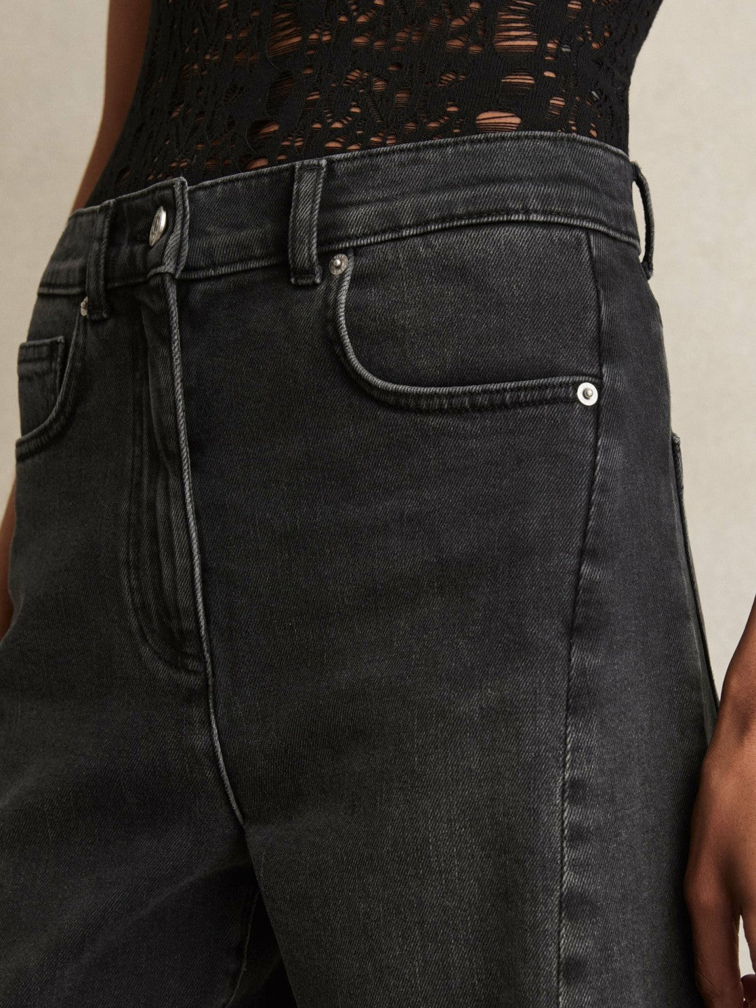 Petite Barrel-Leg Seam Jeans Washed Grey | Womens