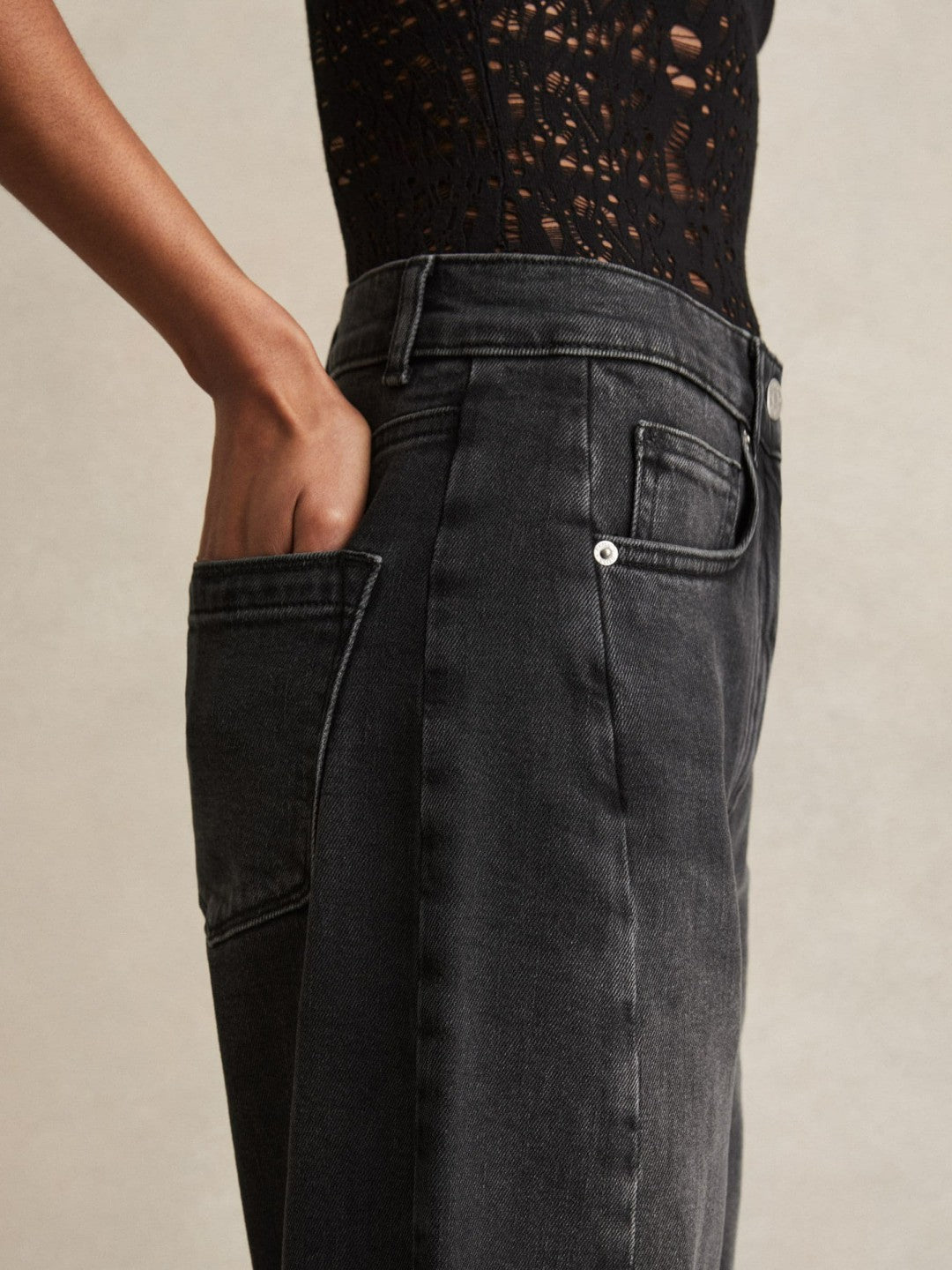 Petite Barrel-Leg Seam Jeans Washed Grey | Womens