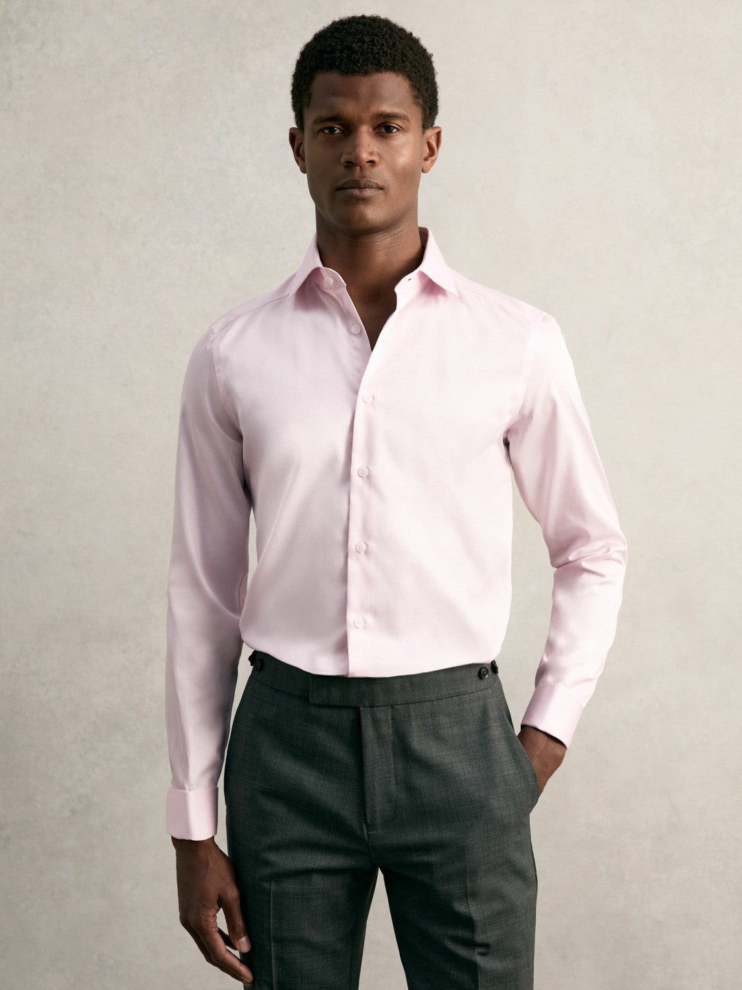 Slim Fit Slim-Fit Cotton-Sateen Shirt Pink | Mens