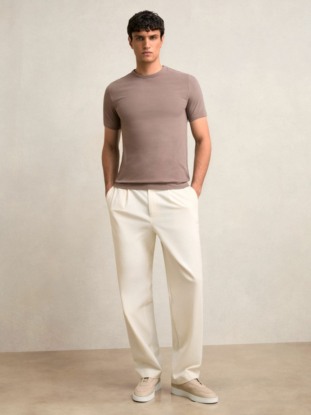 Stretch-Cotton Crew-Neck T-Shirt Taupe Brown | Mens