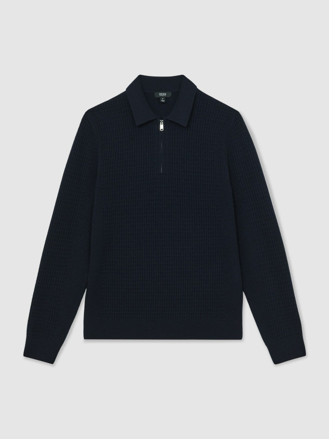 Wool Waffle-Knit Half-Zip Polo Shirt Navy | Mens