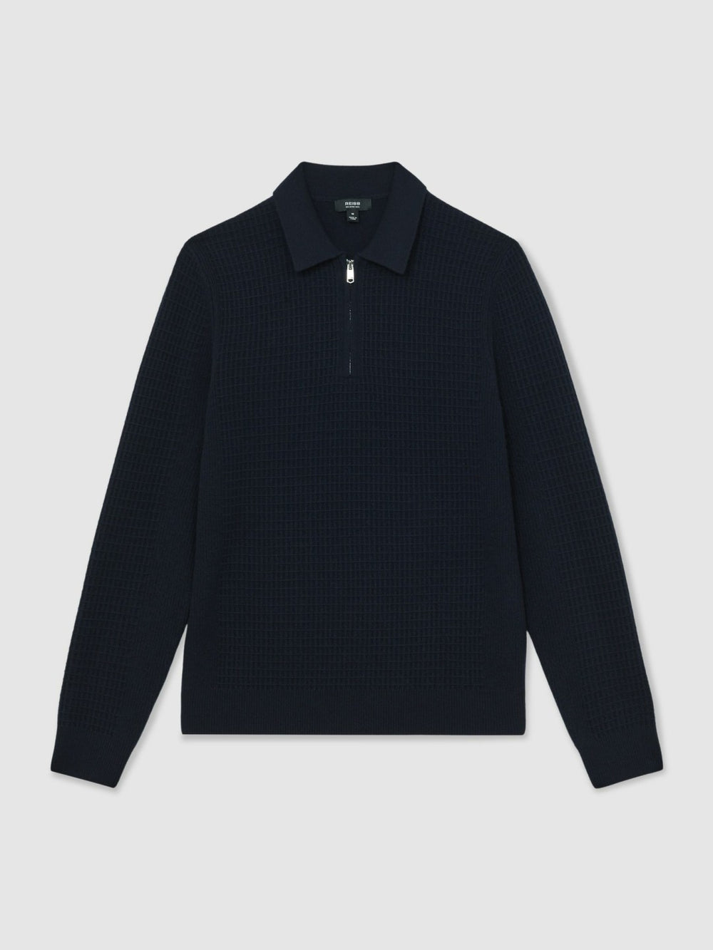 Wool Waffle-Knit Half-Zip Polo Shirt Navy | Mens