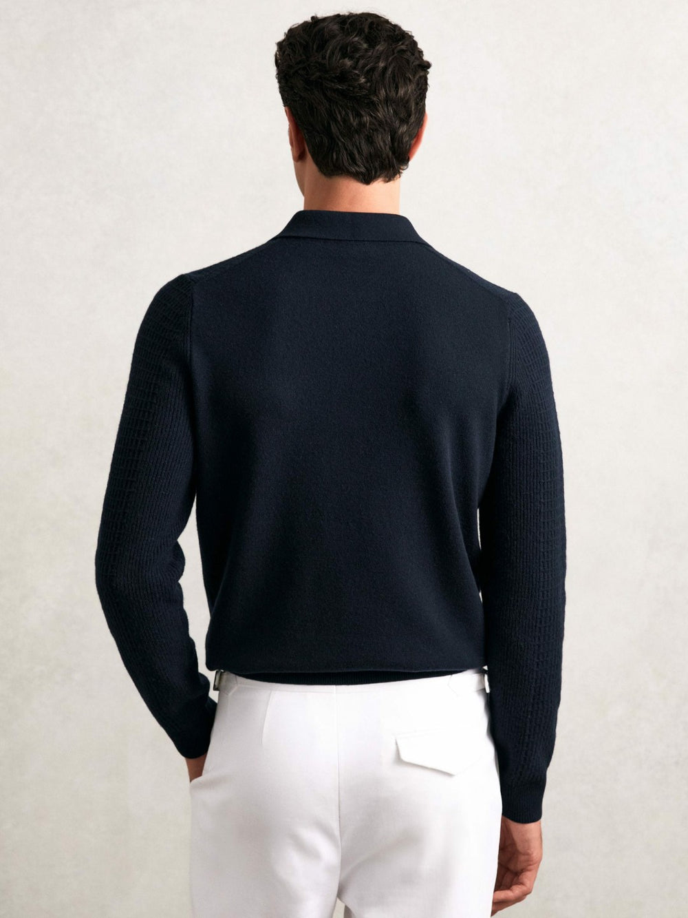 Wool Waffle-Knit Half-Zip Polo Shirt Navy | Mens