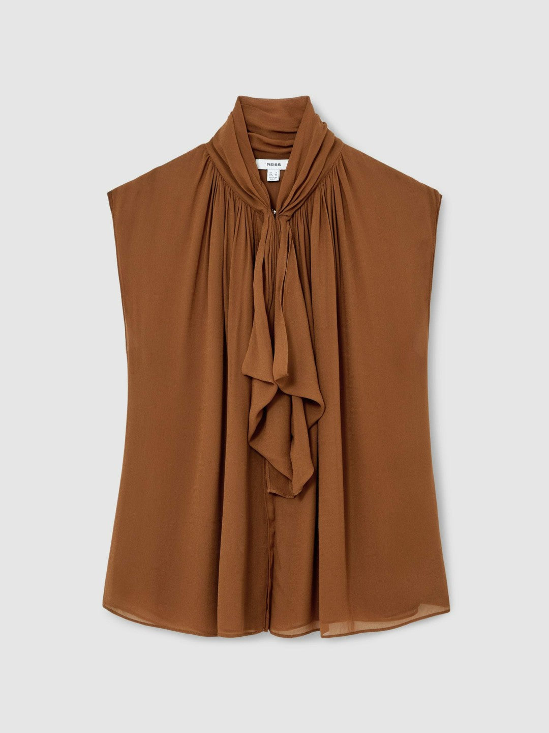 Crepe-Chiffon Ruffle Sleeveless Top Tan Brown | Womens