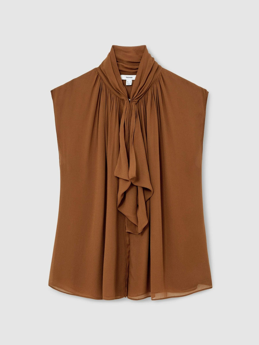 Crepe-Chiffon Ruffle Sleeveless Top Tan Brown | Womens
