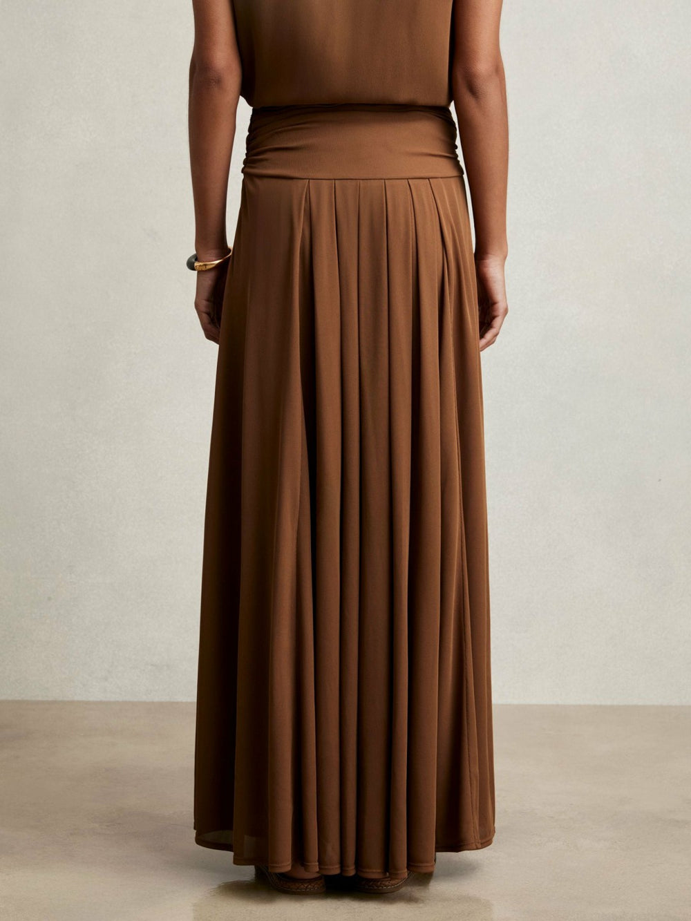 Jersey Ruched-Waist Maxi Skirt Tan Brown | Womens