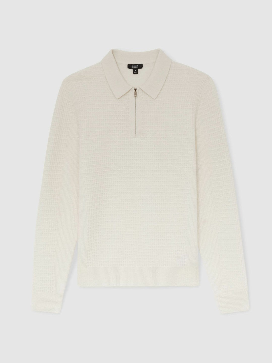 Wool Waffle-Knit Half-Zip Polo Shirt Off White | Mens