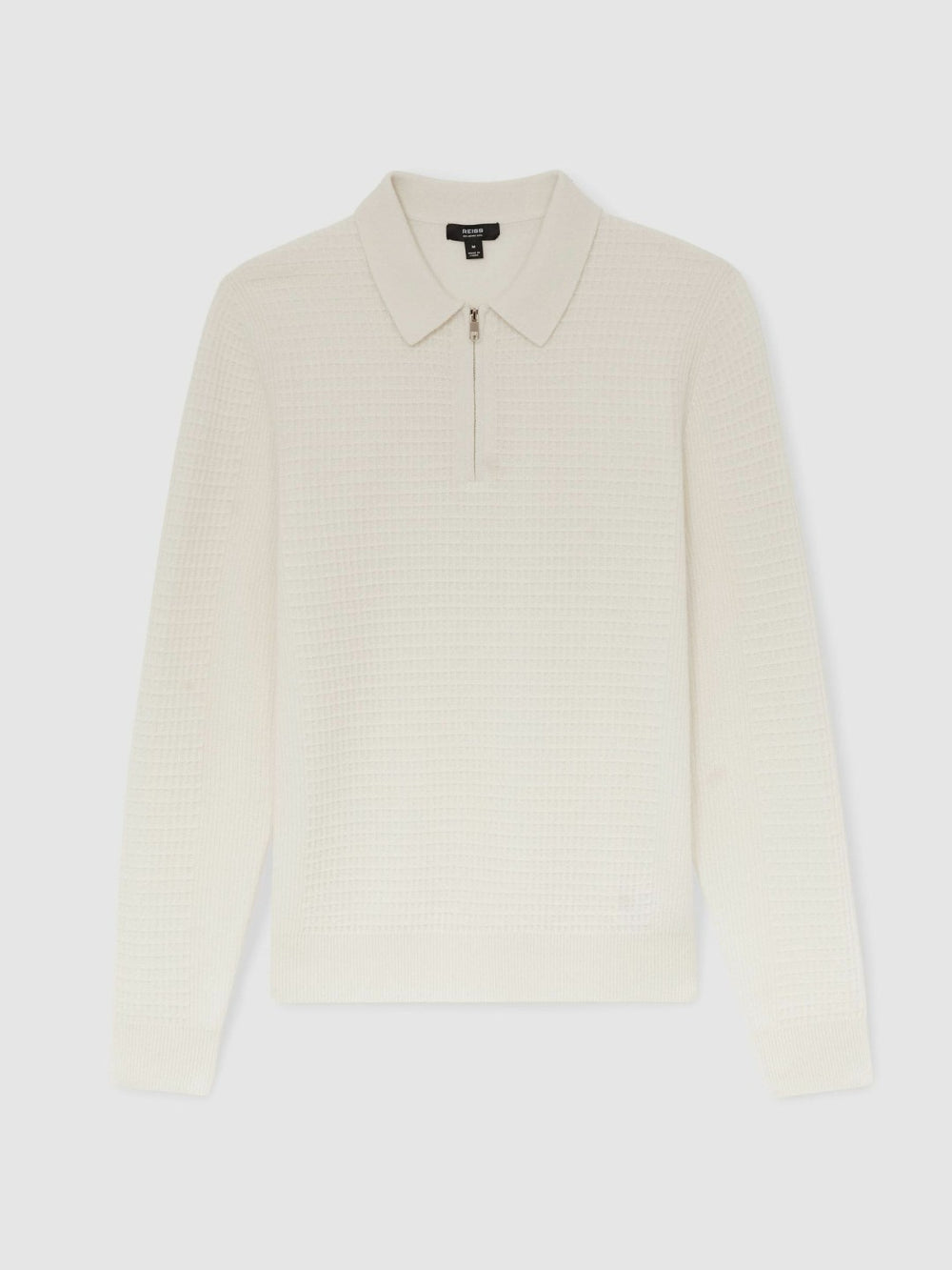Wool Waffle-Knit Half-Zip Polo Shirt Off White | Mens
