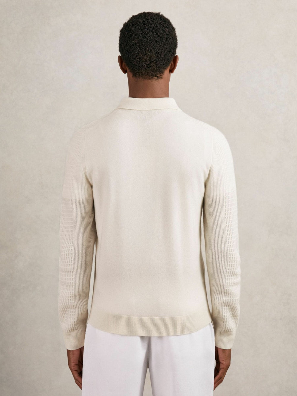 Wool Waffle-Knit Half-Zip Polo Shirt Off White | Mens