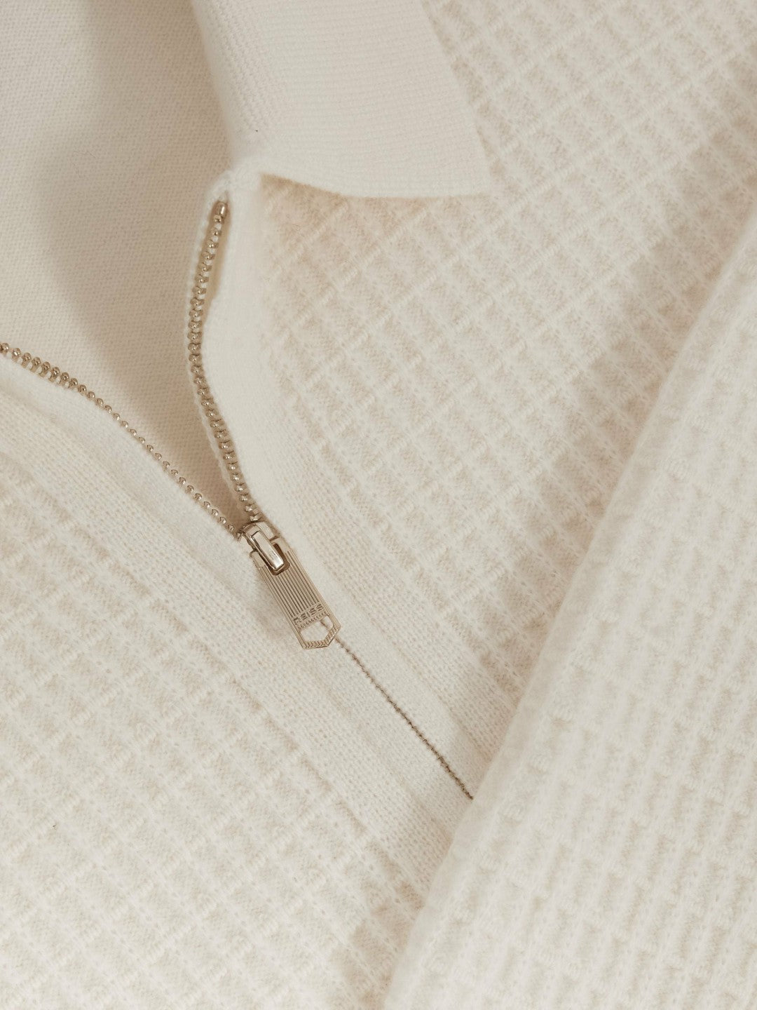 Wool Waffle-Knit Half-Zip Polo Shirt Off White | Mens