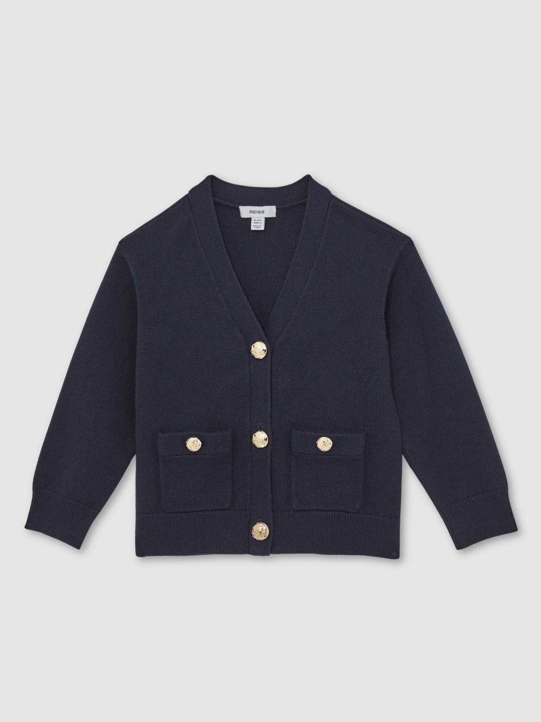 13-14 yrs Knitted Embossed-Button Cardigan Navy | Children