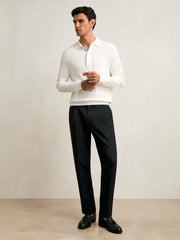 Regular Fit Herringbone Trousers With Cotton Navy | Mens