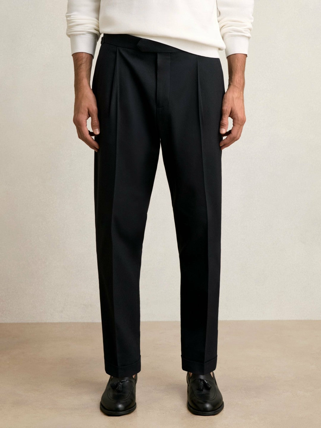 Regular Fit Herringbone Trousers With Cotton Navy | Mens