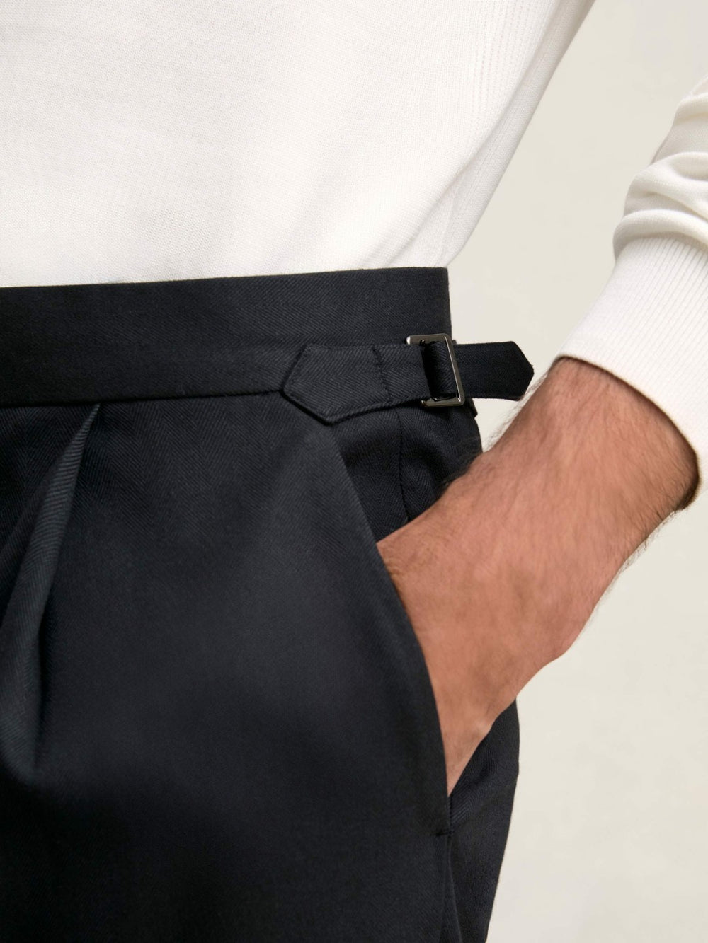 Regular Fit Herringbone Trousers With Cotton Navy | Mens