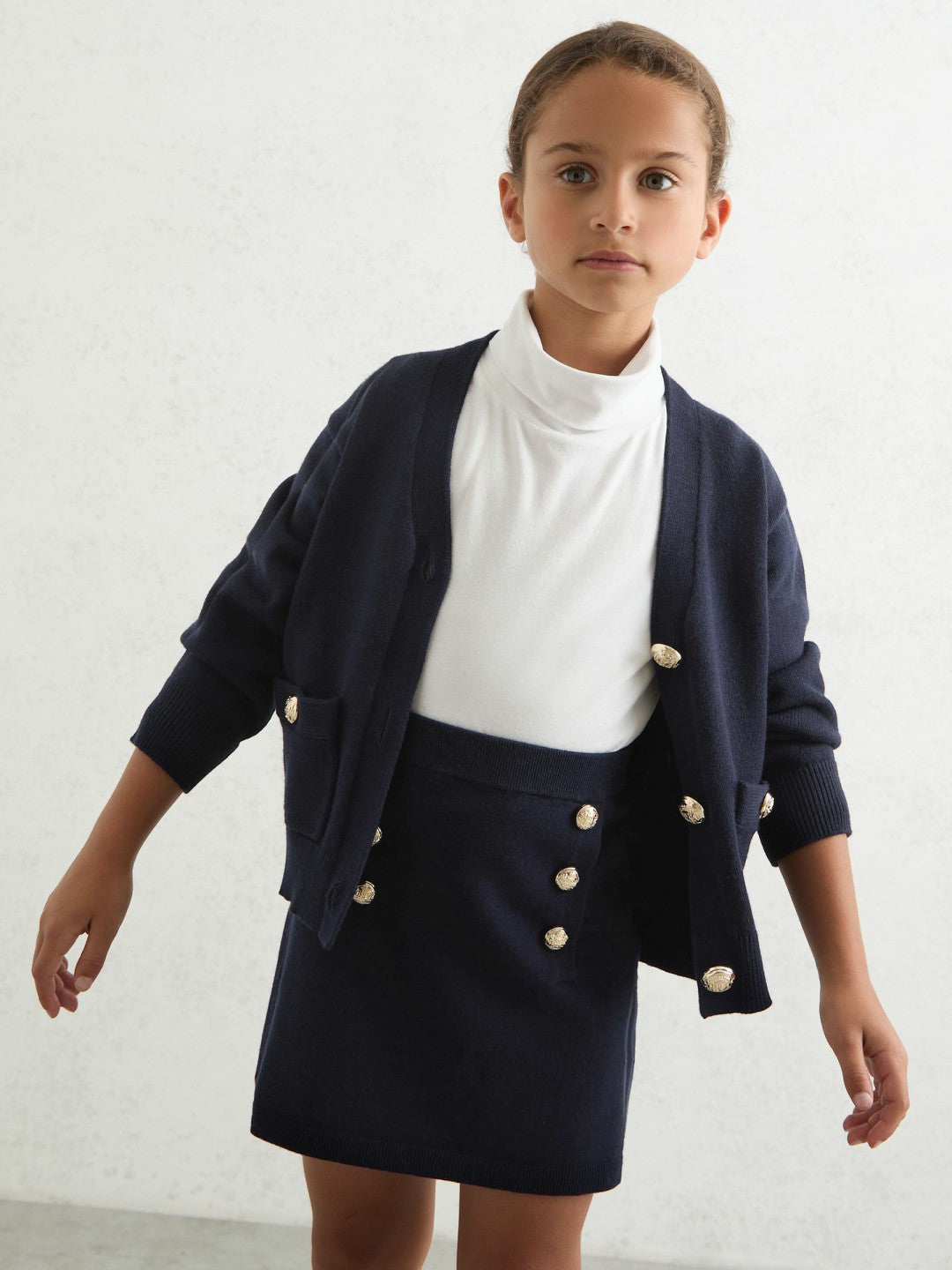 3-9 yrs Knitted Button-Detail A-Line Skirt Navy | Children