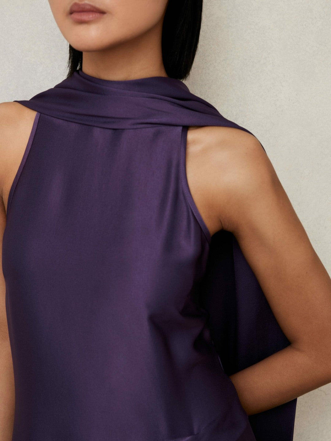 Petite Satin Tuck-Detail Cape Midi Dress Purple | Womens