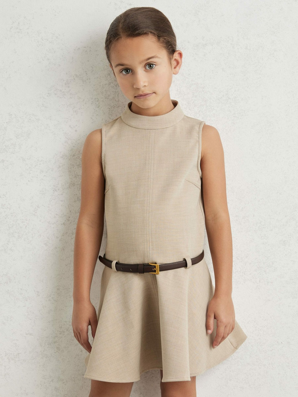3-9 yrs Drop Waist Belted Sleeveless Dress Neutral | Children