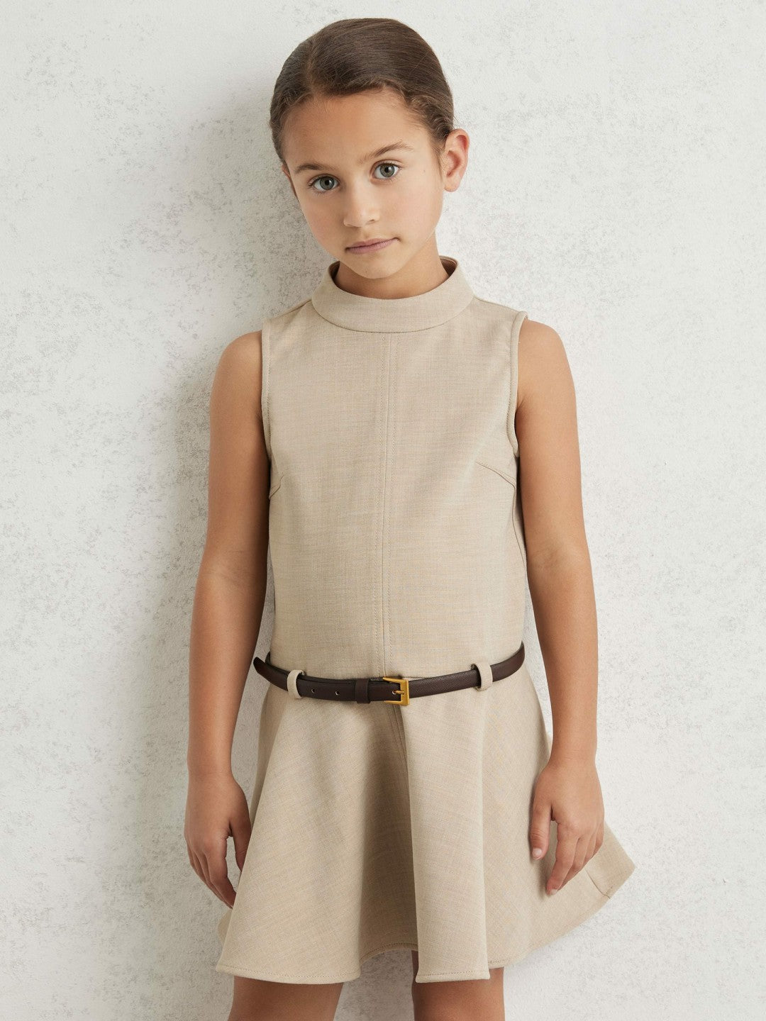 3-9 yrs Drop Waist Belted Sleeveless Dress Neutral | Children