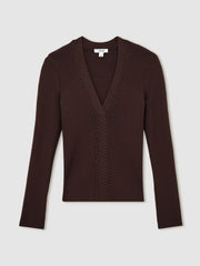 Craft-Stitch Rib-Knit Top Mocha Brown | Womens
