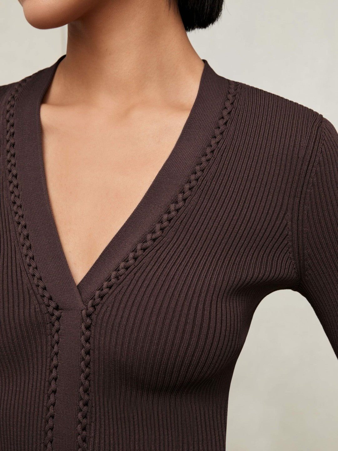 Craft-Stitch Rib-Knit Top Mocha Brown | Womens