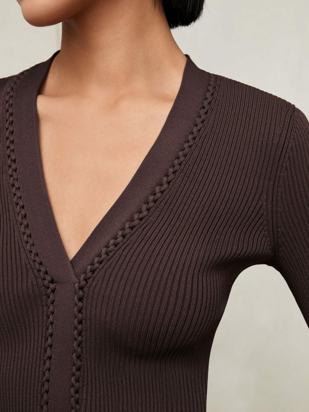 Craft-Stitch Rib-Knit Top Mocha Brown | Womens