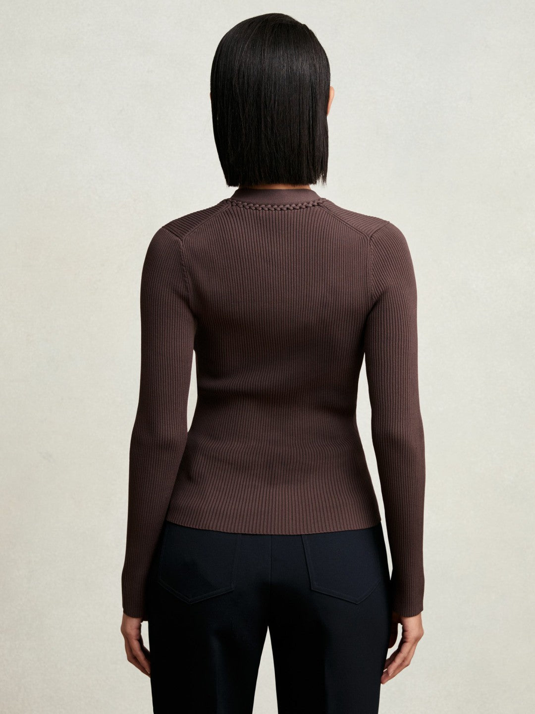 Craft-Stitch Rib-Knit Top Mocha Brown | Womens