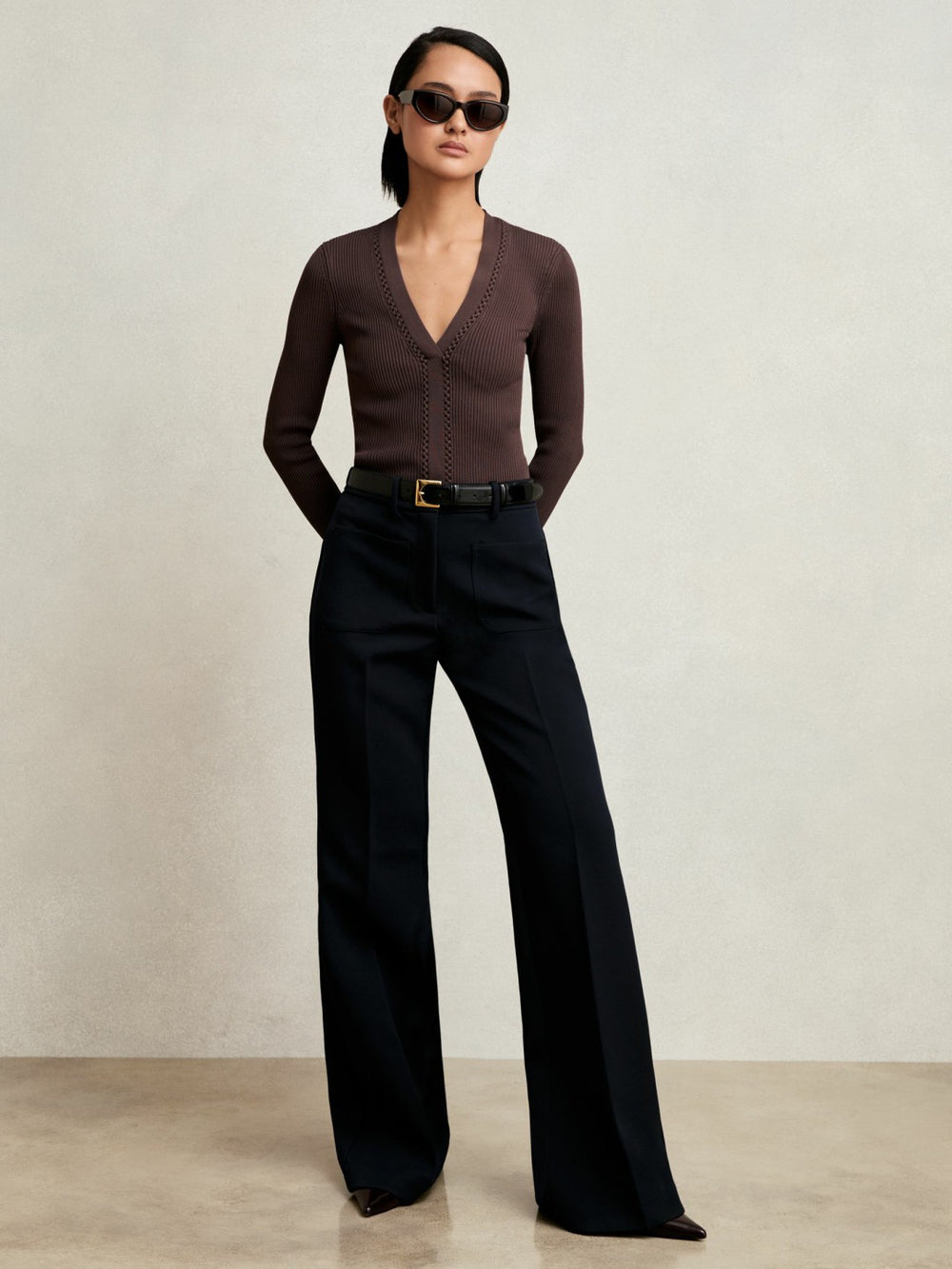 Craft-Stitch Rib-Knit Top Mocha Brown | Womens