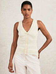 Craft-Stitch Rib-Knit Vest Ivory/Ecru | Womens