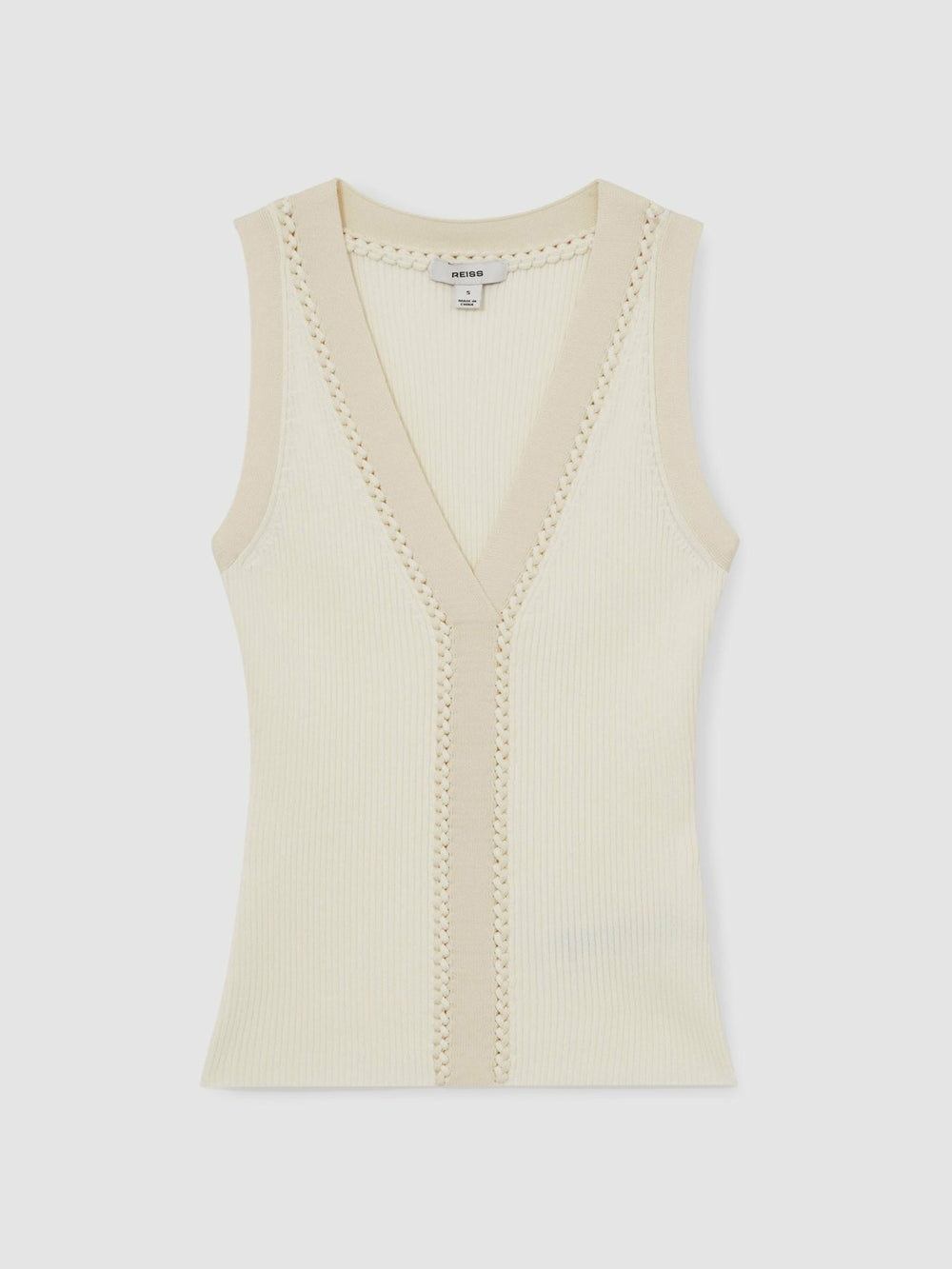 Craft-Stitch Rib-Knit Vest Ivory/Ecru | Womens